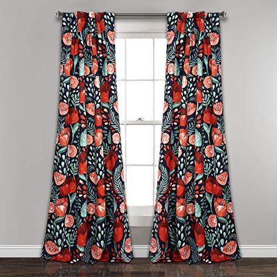Lush Decor Poppy Garden Curtains Room Darkening Window Panel Set for Living, Dining, Bedroom, 84" L Pair, Navy $59.34 (Reg $70.40)