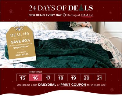 Linen Chest Canada 24 Days of Sales and Deals. Today, Save 40% off Bogart Throw  