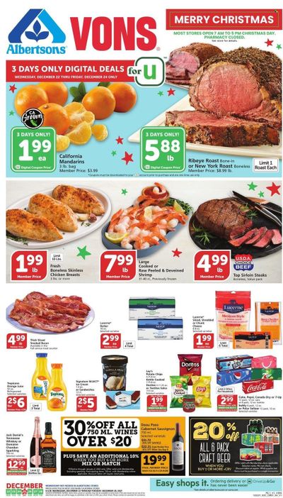 Albertsons (CA, ID, LA, MT, OR, TX, WA) Weekly Ad Flyer December 21 to December 28