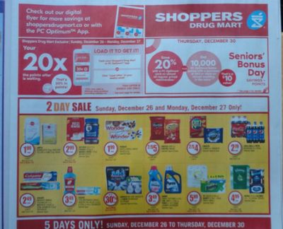 Shoppers Drug Mart Canada Flyer Sneak Peek: 20x Loadable Offer December 26th – 27th