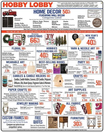 Hobby Lobby Weekly Ad Flyer December 27 to January 3