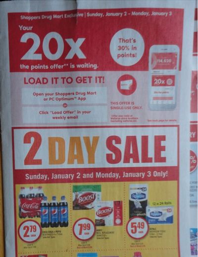 Shoppers Drug Mart Canada Flyer Sneak Peek: 20x Loadable Offer January 2nd & 3rd
