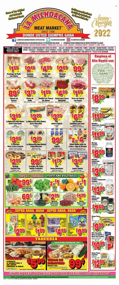 La Michoacana Meat Market (TX) Weekly Ad Flyer December 30 to January 6