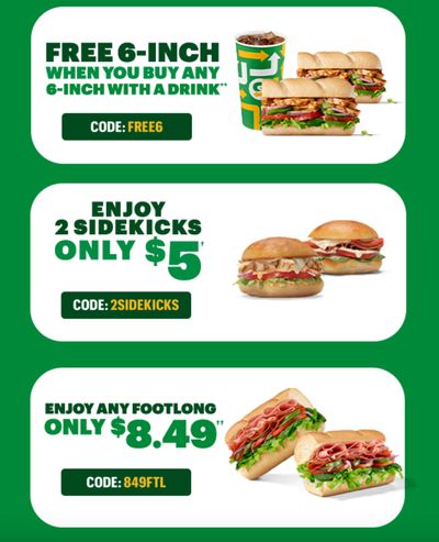 Subway Canada Promos: FREE 6″ With Purchase + $8.49 Footlong + More