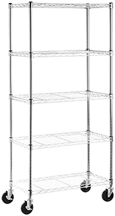 Amazon Basics 5-Shelf Shelving Storage Unit on 4'' Wheel Casters, Metal Organizer Wire Rack, Chrome Silver $67.7 (Reg $82.47)