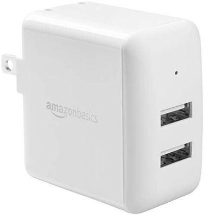 AmazonBasics Dual-Port USB Wall Charger for Phone, iPad, and Tablet, 2.4 Amp, White $14.21 (Reg $20.82)