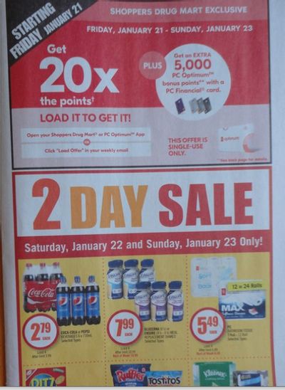 Shoppers Drug Mart Canada: 20x The Points Loadable Offer + 5000 Points When You Pay With PC Financial Card Jan 21st-23rd