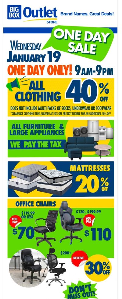 Big Box Outlet Store One-Day Sale Flyer January 19