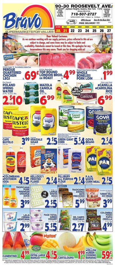 Bravo Supermarkets (CT, FL, MA, NJ, NY, PA) Weekly Ad Flyer January 20 to January 27