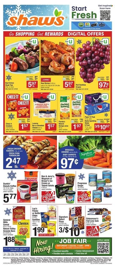 Shaw’s (MA, ME, NH, RI, VT) Weekly Ad Flyer January 20 to January 27