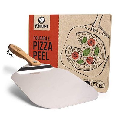 Chef Pomodoro Aluminum Metal Pizza Peel with Foldable Wood Handle for Easy Storage 12-Inch x 14-Inch, Gourmet Luxury Pizza Paddle for Baking Homemade Pizza Bread $39.99 (Reg $49.99)