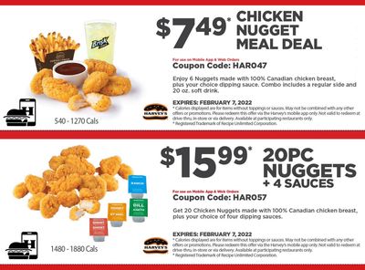 Harvey’s Canada Coupons (BC, SK, MB, Atlantic Canada exc. NFLD): until February 7