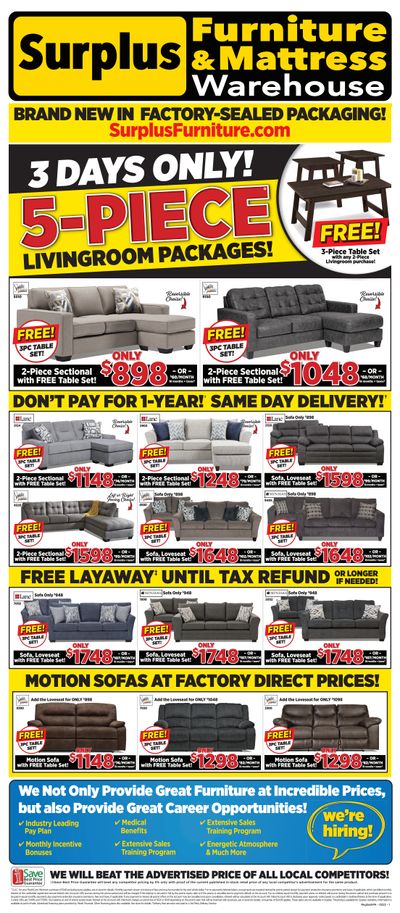 Surplus Furniture & Mattress Warehouse (Regina) Flyer January 31 to February 6 Surplus Furniture & Mattress Warehouse (Regina) Flyer January 31 to February 6