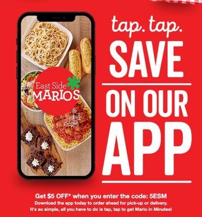 East Side Mario’s Canada Promotions: Get $5 off Using Coupon Code