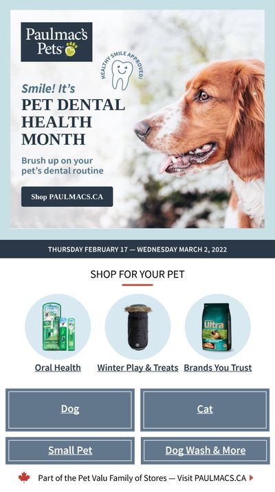 Paulmac's Pets Flyer February 17 to March 2