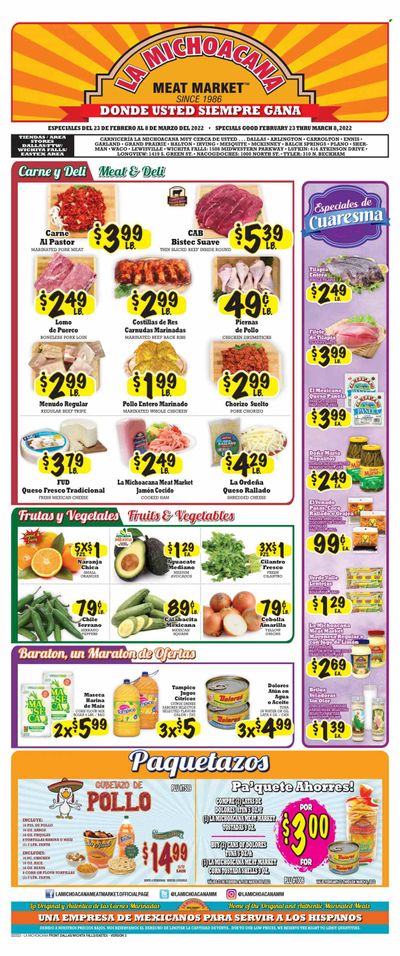 La Michoacana Meat Market (TX) Weekly Ad Flyer February 25 to March 4