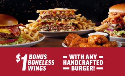 Score 5 Boneless Chicken Wings for $1 with Any Handcrafted Burger Purchase at Applebee’s