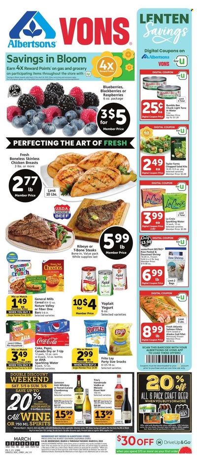 Albertsons (CA, ID, LA, MT, OR, TX, WA) Weekly Ad Flyer March 1 to March 8