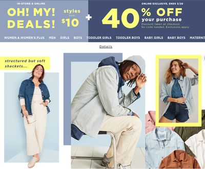 Old Navy Canada Sale: Save 40% off your Online Purchase + up to 60% Off On Sale Sitewide