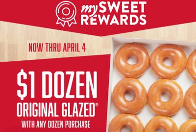 Score a $1 Original Glazed Dozen When You Buy 1 Dozen through to April 4 at Select Krispy Kreme Shops: A My Sweet Rewards Exclusive