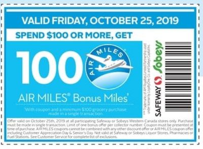 Sobeys Canada Coupon: Spend $100 Get 100 Bonus Miles, October 25