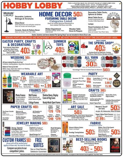 Hobby Lobby Weekly Ad Flyer March 28 to April 4