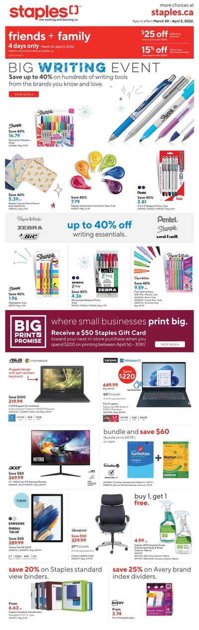 Staples Flyer March 30 to April 5