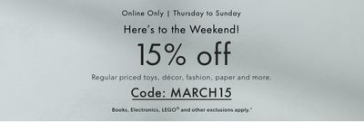 Indigo Chapters Canada Coupon Code Deals: Save 15% Off Regular Priced Items this Weekend Online Only!