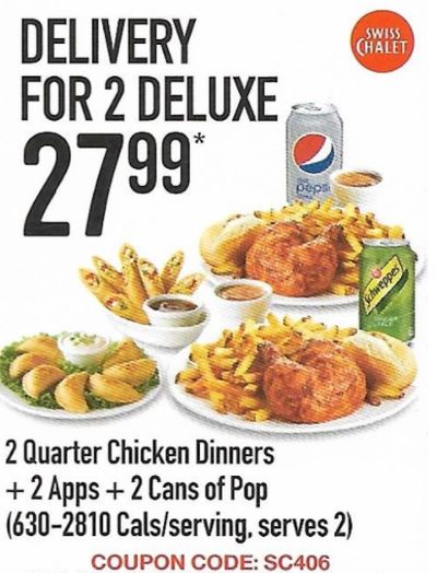Swiss Chalet Canada Coupon: 2 Deluxe Delivery Meals For 27.99