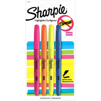 Sharpie Pocket Highlighters, Assorted, 4 Pack On Sale for $1.59 ( Save $1.60 ) at Staples Canada
