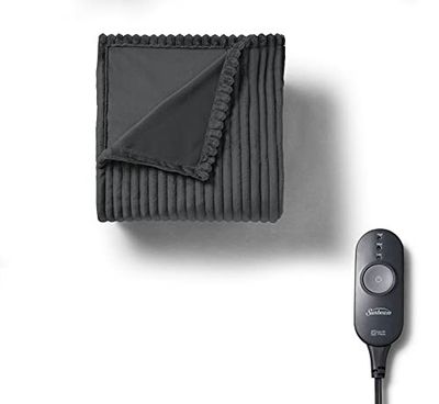 Sunbeam Textured Velvet Heated Throw, Slate, 60" x 50", with PrimeStyle II Controller- 3 Heat Settings, 3HR Auto Off Feature, Machine Washable $55.4 (Reg $89.99) Sunbeam Textured Velvet Heated Throw, Slate, 60" x 50", with PrimeStyle II Controller- 3 Heat Settings, 3HR Auto Off Feature, Machine Washable $55.4 (Reg $89.99)