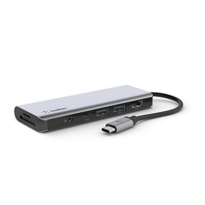 Belkin USB C Hub, 7-in-1 MultiPort Adapter Dock with 4K HDMI 1.4, USB-C PD 3.0, 2X USB-A 3.0 BC1.2, SD 3.0 Card Reader, Micro SD 3.0, 3.5 mm Audio in/Out for MacBook Pro,Air, iPad Pro, XPSand More $51.32 (Reg $70.15)