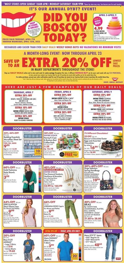 Boscov's (CT, DE, MD, NJ, NY, PA) Weekly Ad Flyer April 7 to April 14 Boscov's (CT, DE, MD, NJ, NY, PA) Weekly Ad Flyer April 7 to April 14