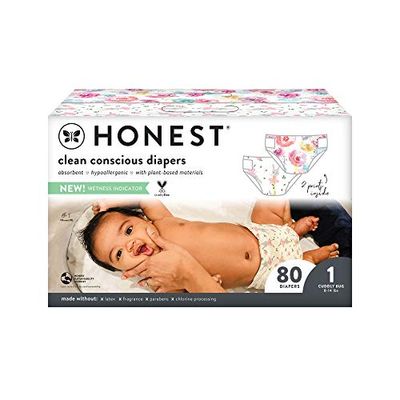 The Honest Company Club Box Diapers with TrueAbsorb Technology, Rose Blossom & Sliced Fruit, Size 1, 80 Count $14.97 (Reg $23.98)