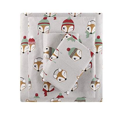 Intelligent Design Cozy 100% Cotton Flannel Novelty Print Animals Stars Cute Warm Ultra Soft Cold Weather Sheet Set Bedding, Queen Size, Grey Foxes 4 Piece $62.72 (Reg $76.88)