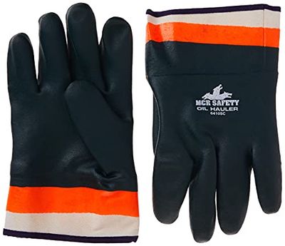 MCR Safety 6410SC Double-Dipped PVC Jersey Lined Sandpaper Finish Men's Gloves with Plasticized Safety Cuff, Green/Orange, Large, 1-Pair $12.7 (Reg $19.30)