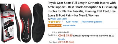 Amazon Canada Deals: Save 36% on Physix Gear Sport Full Length Orthotic Inserts with Arch Support + 25% on Mega Bloks ABC Musical Train Building Set + More