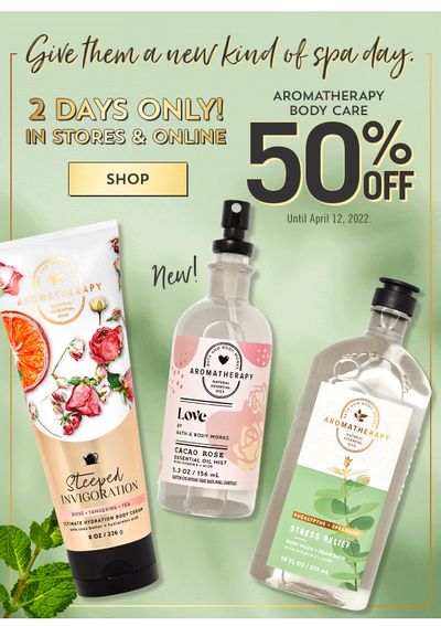 Bath & Body Works Canada Deals: Save 50% Off Aromatherapy Body Care + Single Wick Candles, for $9.95