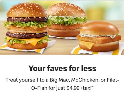 McDonald's Canada Enjoy Big Mac, McChicken, or Filet-O-Fish for Just $4.99
