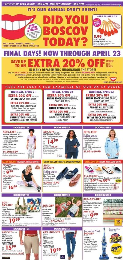 Boscov's (CT, DE, MD, NJ, NY, PA) Weekly Ad Flyer April 21 to April 28