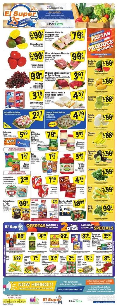 El Super (CA, NM, NV, TX) Weekly Ad Flyer April 21 to April 28 El Super (CA, NM, NV, TX) Weekly Ad Flyer April 21 to April 28