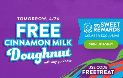 Rewards Members Can Claim 1 Free Cinnamon Milk Doughnut with Purchase on April 26, 2022 at Krispy Kreme