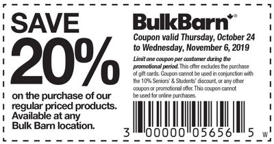 Bulk Barn Canada Coupons: Save 20% on Regular-Priced Products