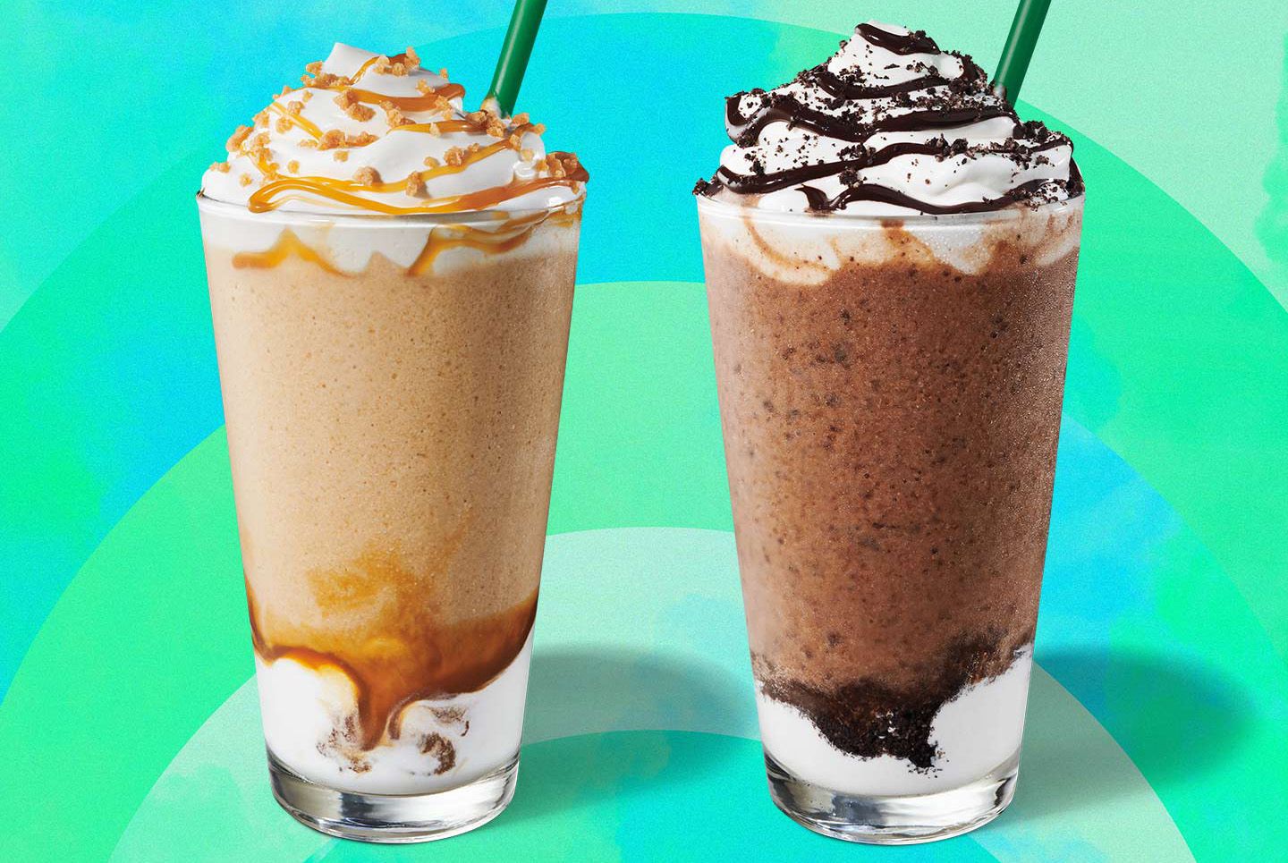 Starbucks Features their Caramel Ribbon Crunch and Mocha Cookie Crumble Frappuccino this Summer 