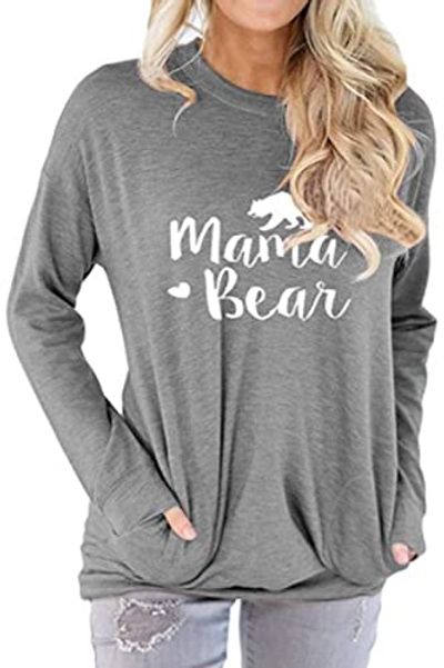 Freemale Womens Mama Bear Sweatshirt Long Sleeve Pullover Casual Pocket Blouses Grey $35.98 (Reg $38.99)