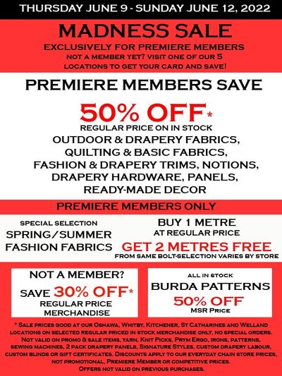 Fabricland (Oshawa, Whitby, Kitchener, St. Catharines, Welland) Flyer June 9 to 12