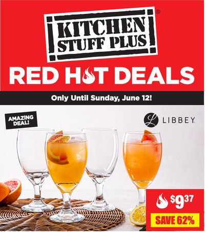 Kitchen Stuff Plus Canada Red Hot Deals: Save 62% on 4 Pc. Libbey Everglass Goblet Set – 481 ml + More Offers