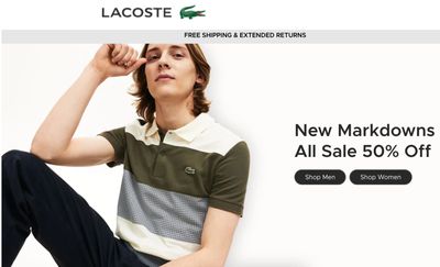 Lacoste Canada Online Sale: Save 50% off All Sale Styles + FREE Shipping No Minimum
