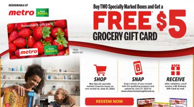 Metro & Food Basics: Buy Two Specially Marked Boxes Of Cheerios And Get A $5 Gift Card