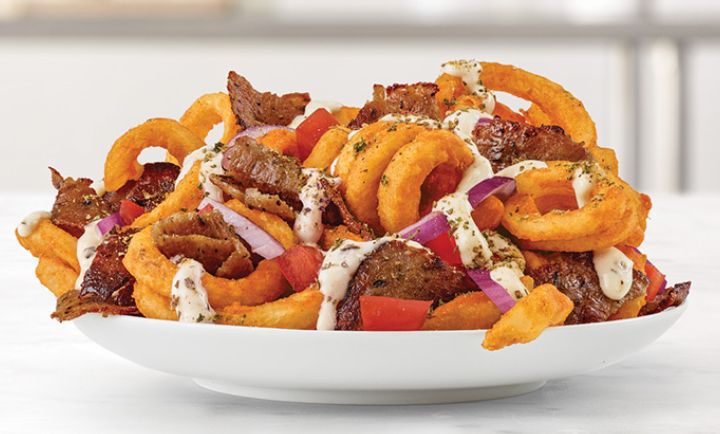 GREEK LOADED CURLY FRIES at Arby's GREEK LOADED CURLY FRIES at Arby's